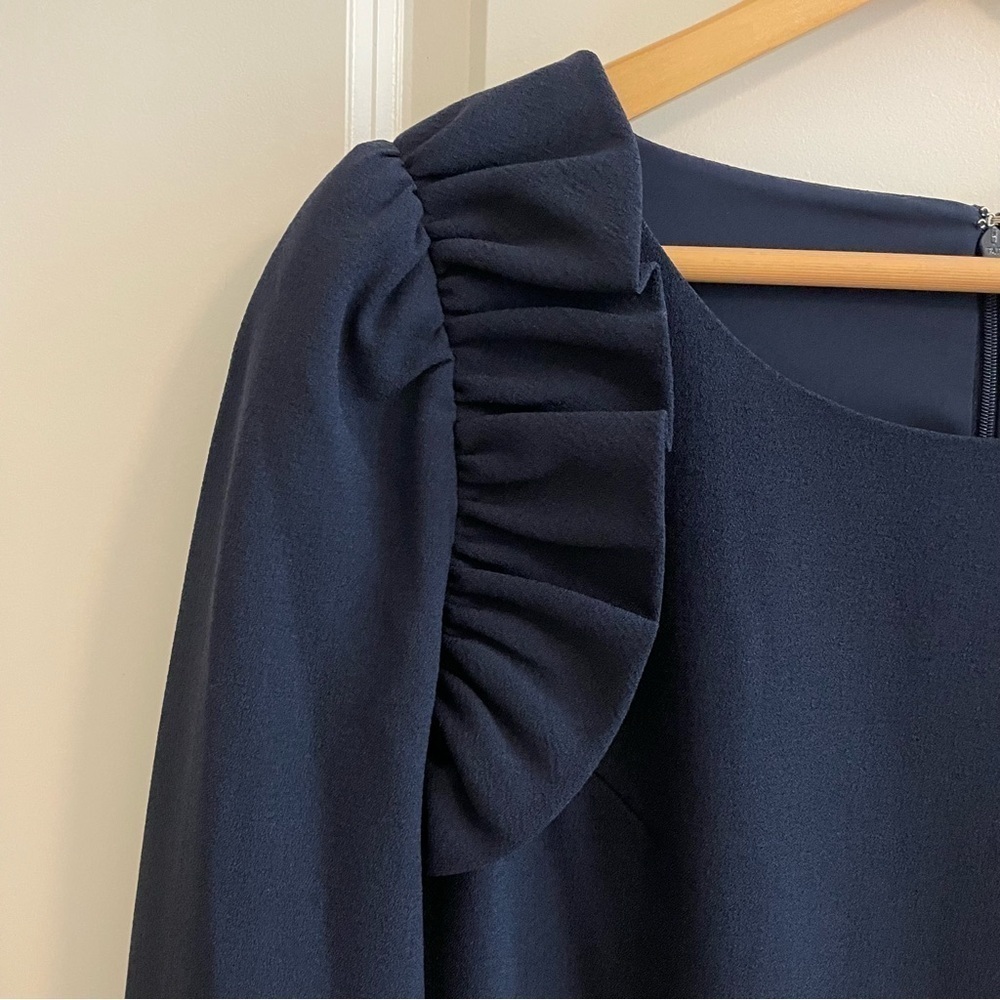 NWT Eliza J Ruffle Puff Shoulder Shift Dress Navy Blue Size 12 - Picture 8 of 11